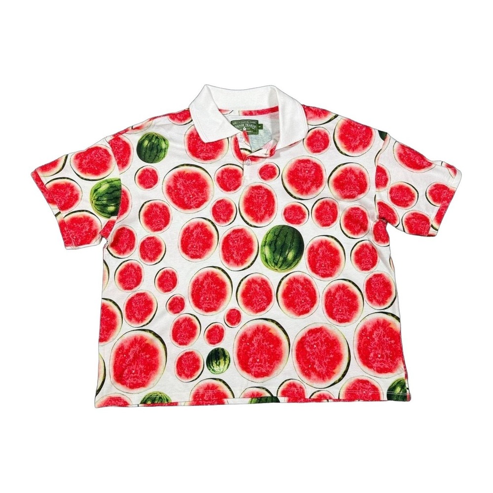 Denim Tears Watermelon Print Polo Shirt Mens White Red Green Short Sleeve S